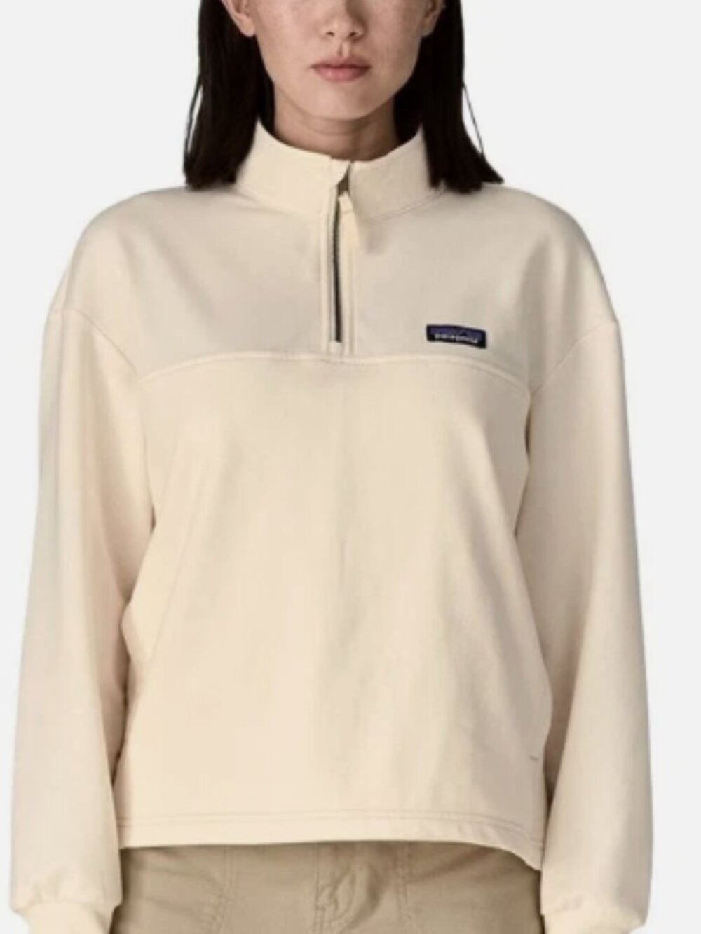 Patagonia Womens Ahnya Pullover Quarter Zip Organic Cotton Terry Cream L